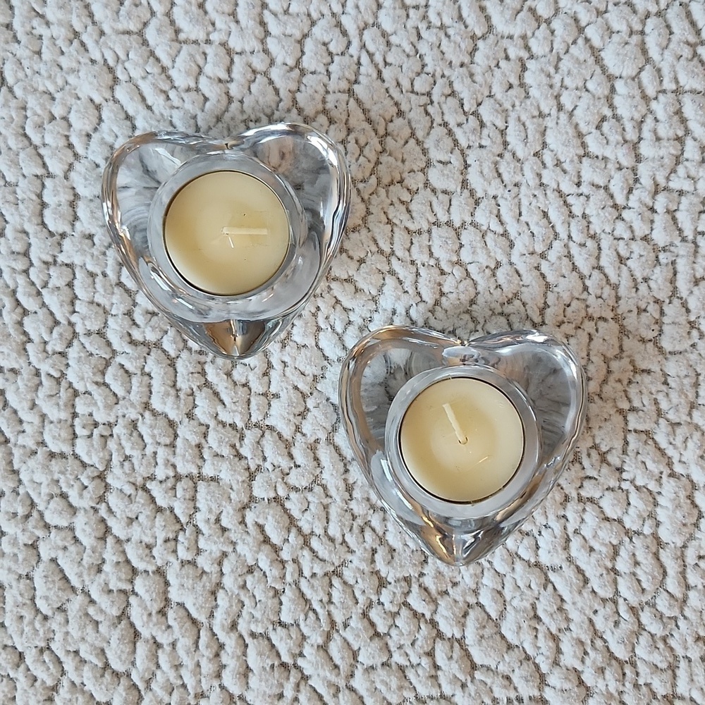 Things Remembered glass heart-shaped tea light heavy weight candles set …